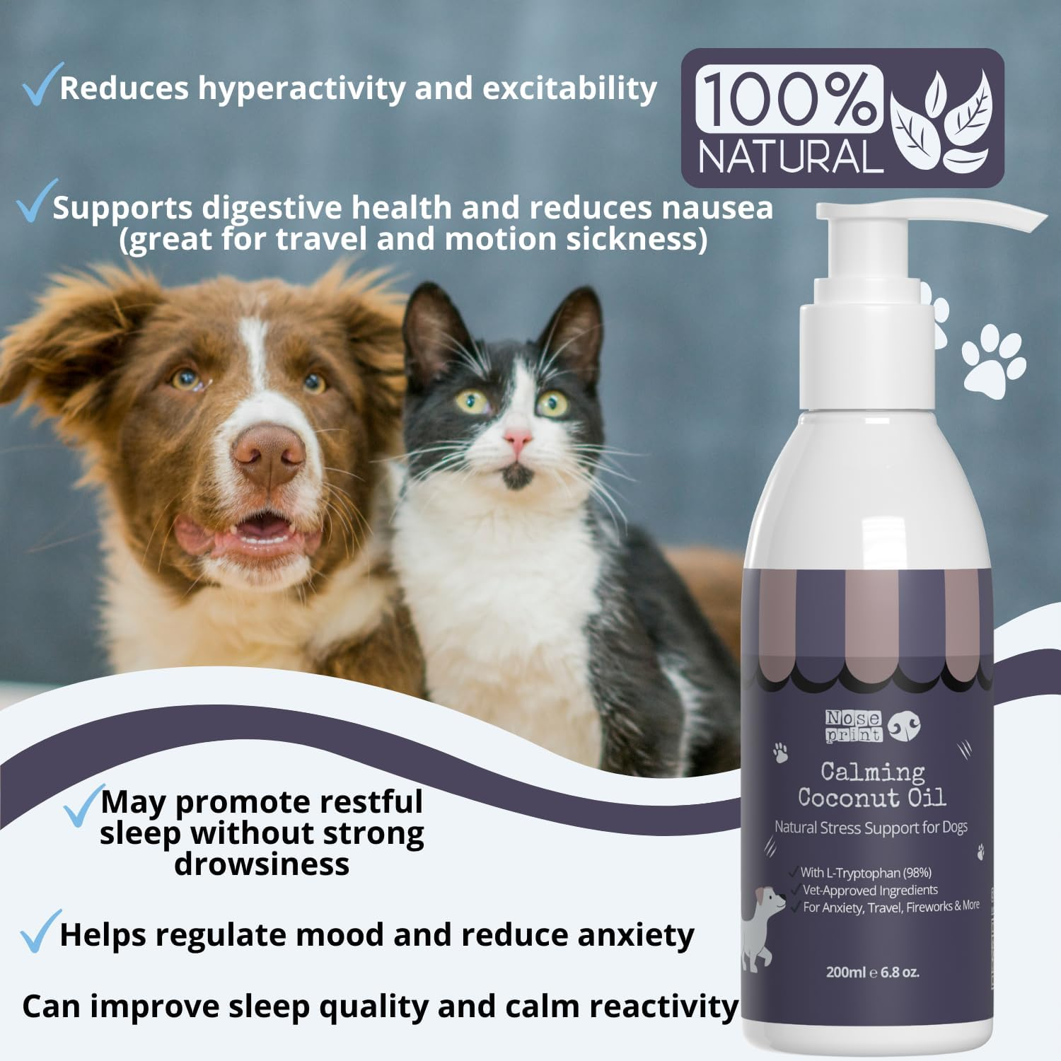 Duck Calming Coconut Oil for Dogs & Cats &ndash; 200Ml Anxiety Relief Supplement with Chamomile, Valerian & Ashwagandha &ndash; Natural Stress Soothing Formula &ndash; Fast-Acting & Long-Term Calmer image number 1