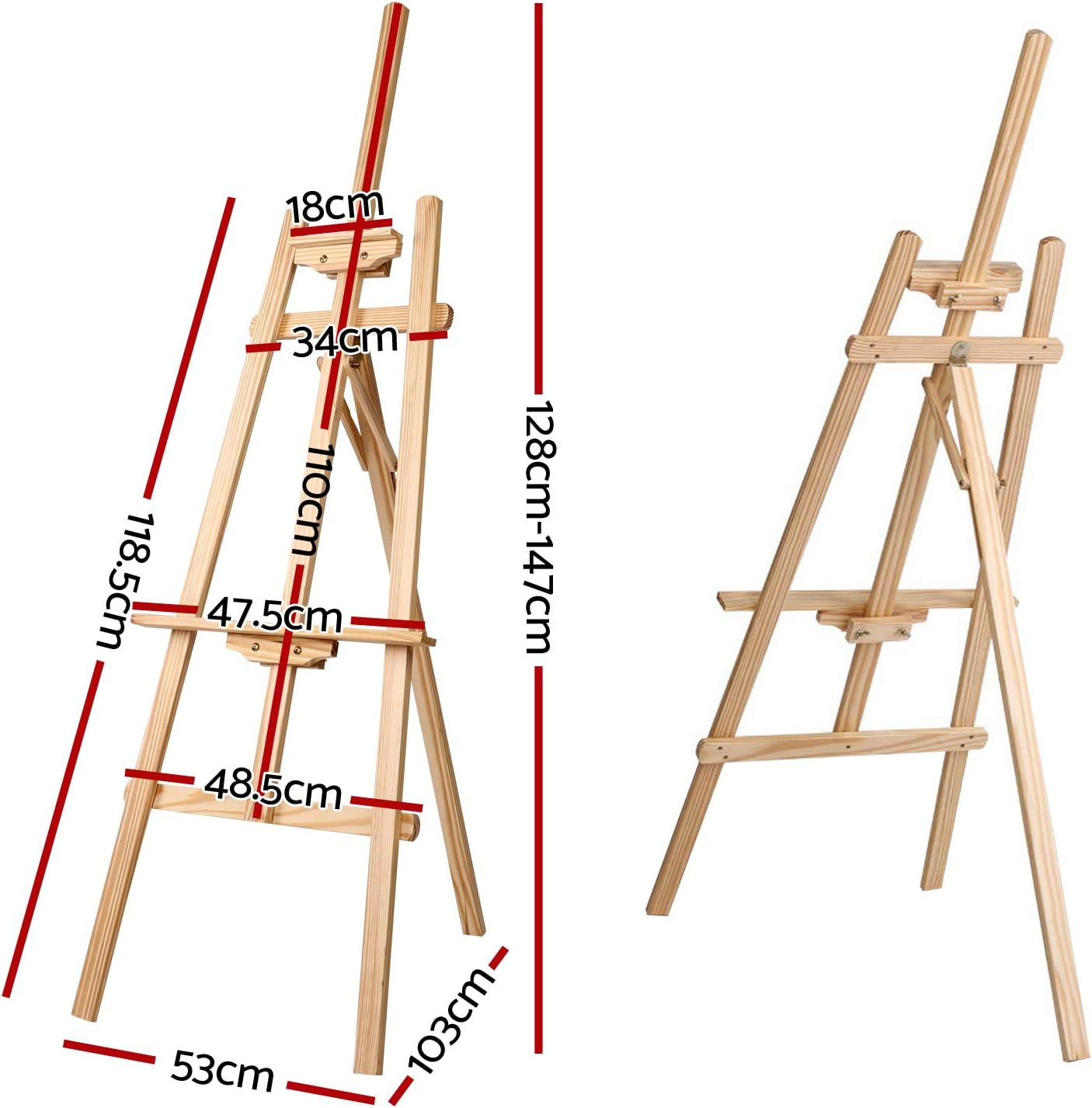 Artiss Classic A-Frame Floor Easel, 147/175Cm Art Easels Wooden Tripod Stand for Kids Adult Craft Hobby Painting Set Wedding Display, Adjustable Lightweight Solid Pine Wood White Oak image number 2