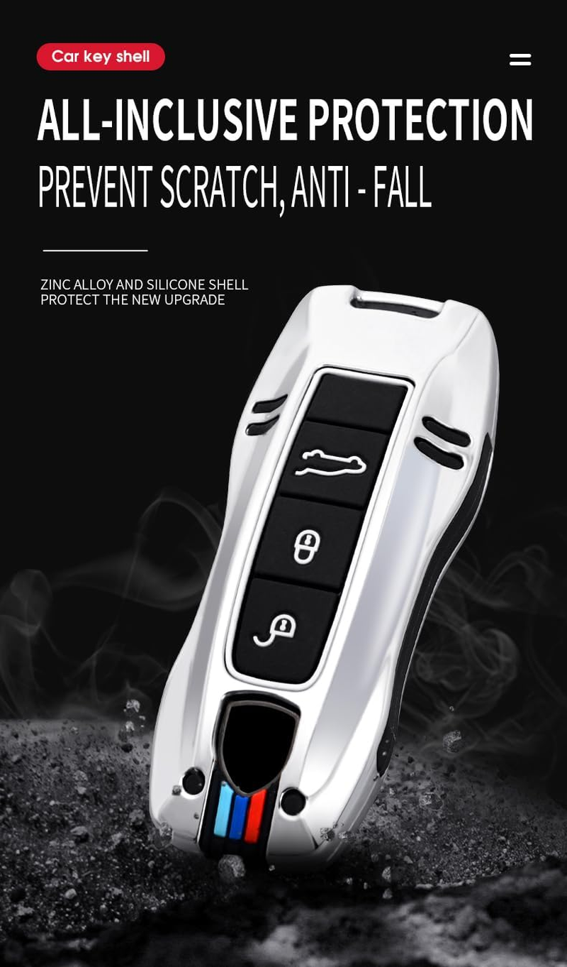 HIBEYO 3/4 Button Key Fob Cover for Porsche 911 Cayenne Macan Panamera Taycan Smart Key Cover for Porsche Keyless Entry Remote Shell Accessories-A Keychain Black - 3 Button A Keychan Black image number 2