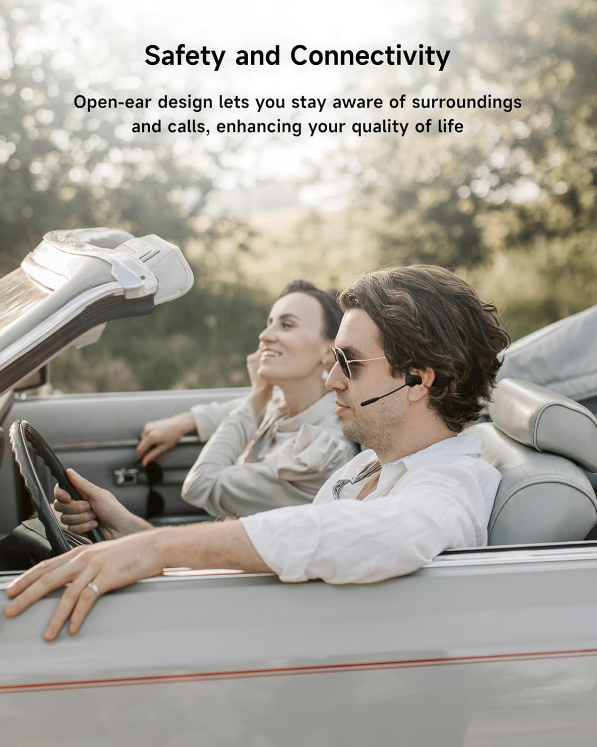 LOBKIN Open Ear Headphones with Mic, Bluetooth Headset with Noise Cancelling Microphone and Multipoint Connect, Wireless Bluetooth 5.3 Headset for Work Call Meeting Driving image number 5