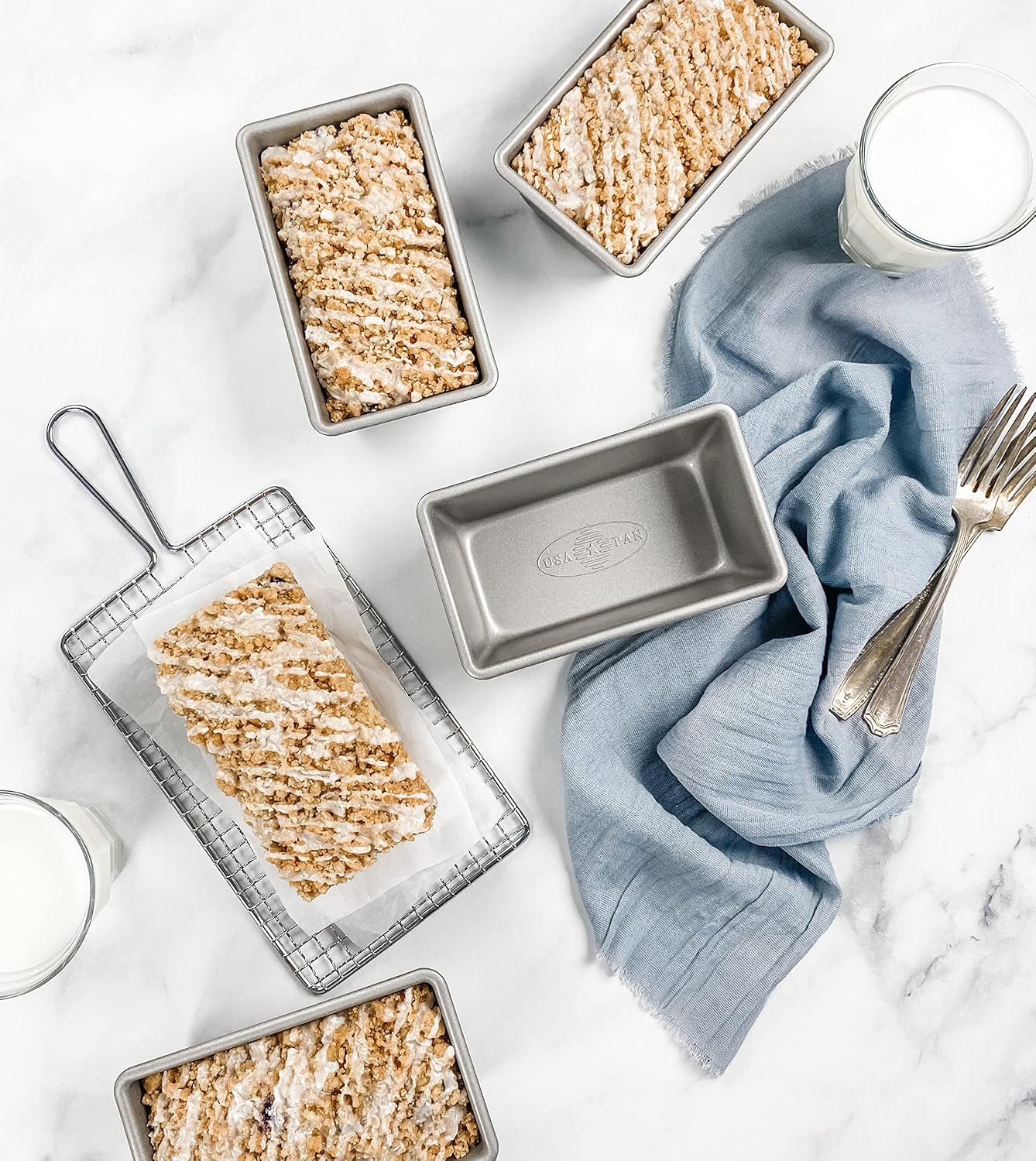 USA Pan Bakeware Mini Loaf Pan, Set of 4, Nonstick & Quick Release Coating, Made in the USA from Aluminized Steel, Silver image number 3