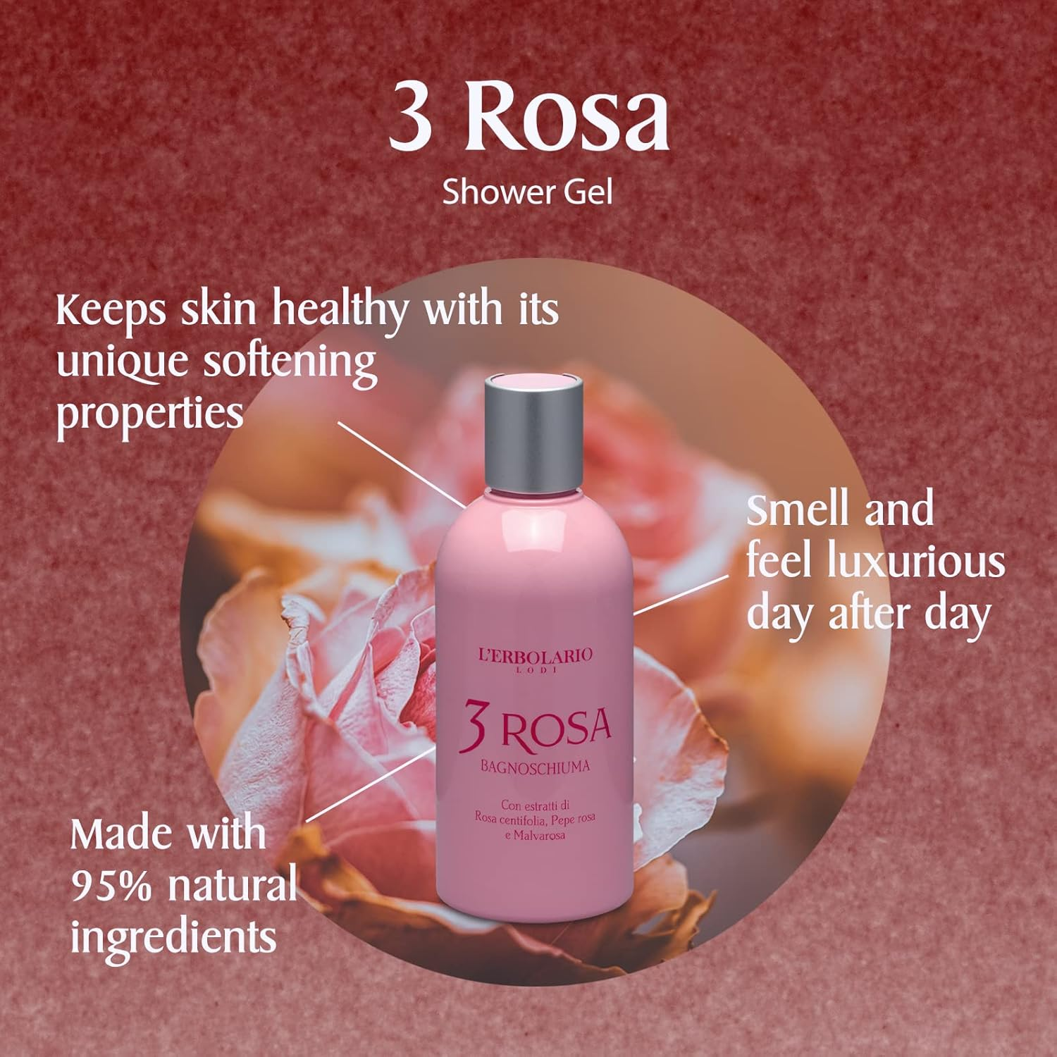 Lerbolario 3 Rosa Shower Gel for Women Shower Gel, 250 Ml image number 3