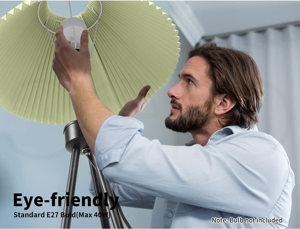 EMITTO Modern Tripod Floor Lamp Linen Fabric Lampshade Home Decor Reading Beige image number 2