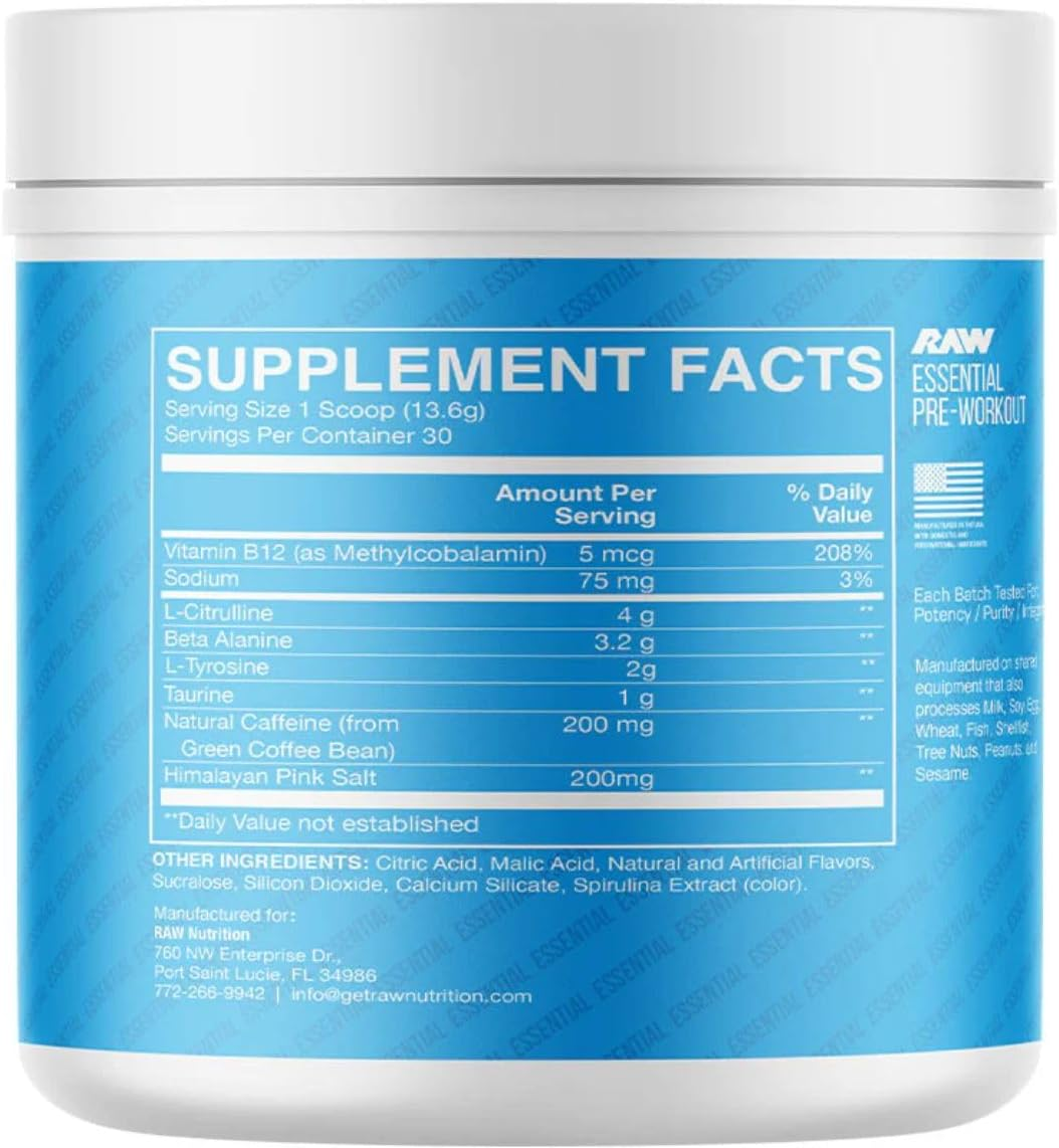 Raw Nutrition CBUM Blue Raspberry Essential Pre Workout Powder 408 G image number 5