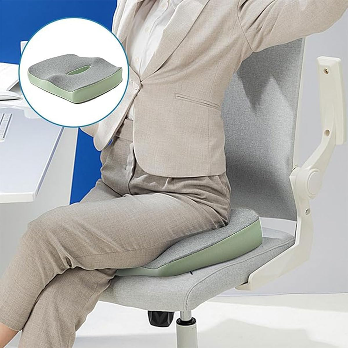 AIMALL Ergonomic Memory Foam Seat Cushion - Office Chair Cushion for Sciatica, Lower Back Pain Relief, Breathable Non-Slip Design, 17.7 X 15.7 X 2.8 Inches - Green image number 6