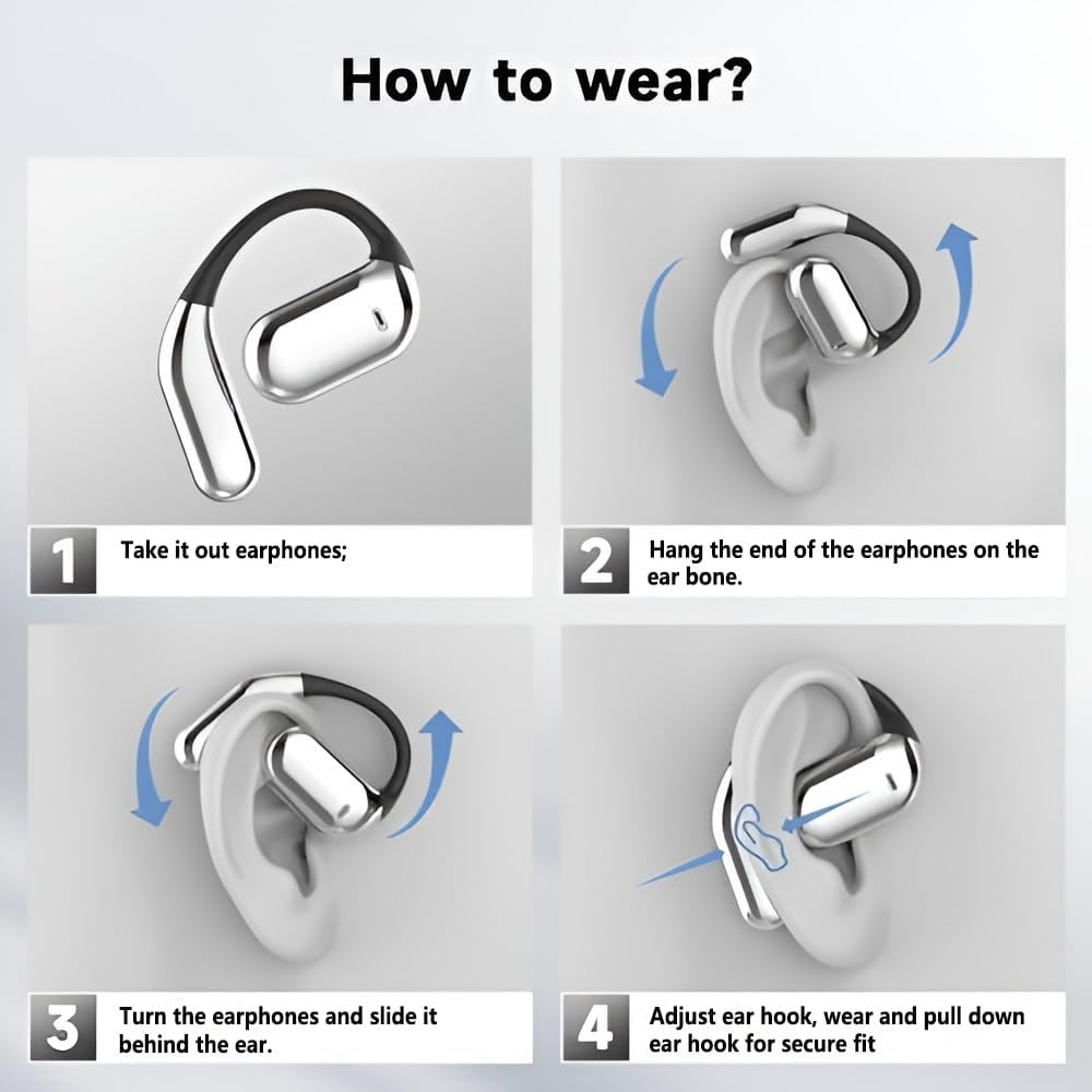 SPOTFISH Open Ear Headphones Bluetooth 5.4, Air Conduction Wireless Earbuds,Earbuds with Earhooks,14.2Mm Enhanced Bass, Earphones Clear Call, 48H Playback Time Sports and Running Office and Leisure - Black image number 2