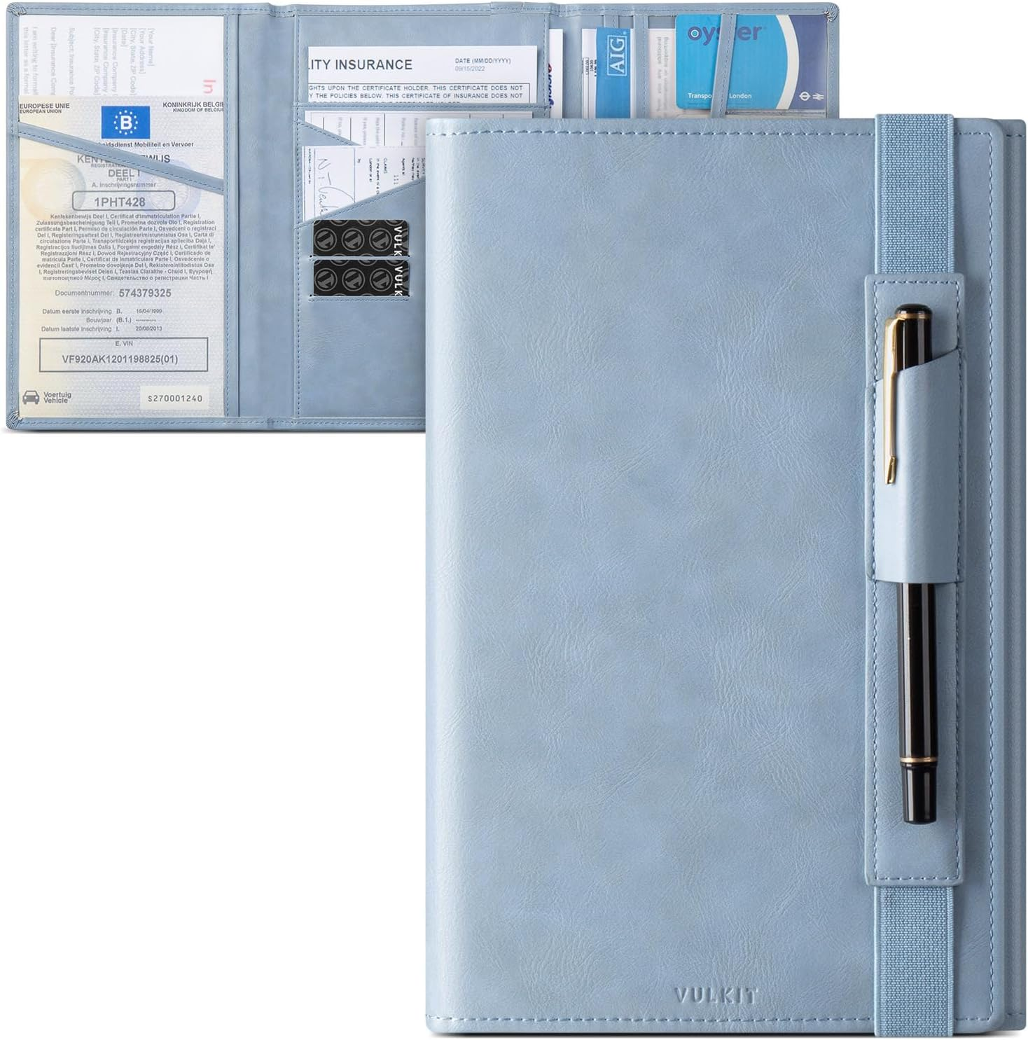 VULKIT Car Registration and Insurance Card Holder Vehicle Glove Box Organizer Leather Tri-Fold Design for Car Keys, ID Holder, Essential Documents Black