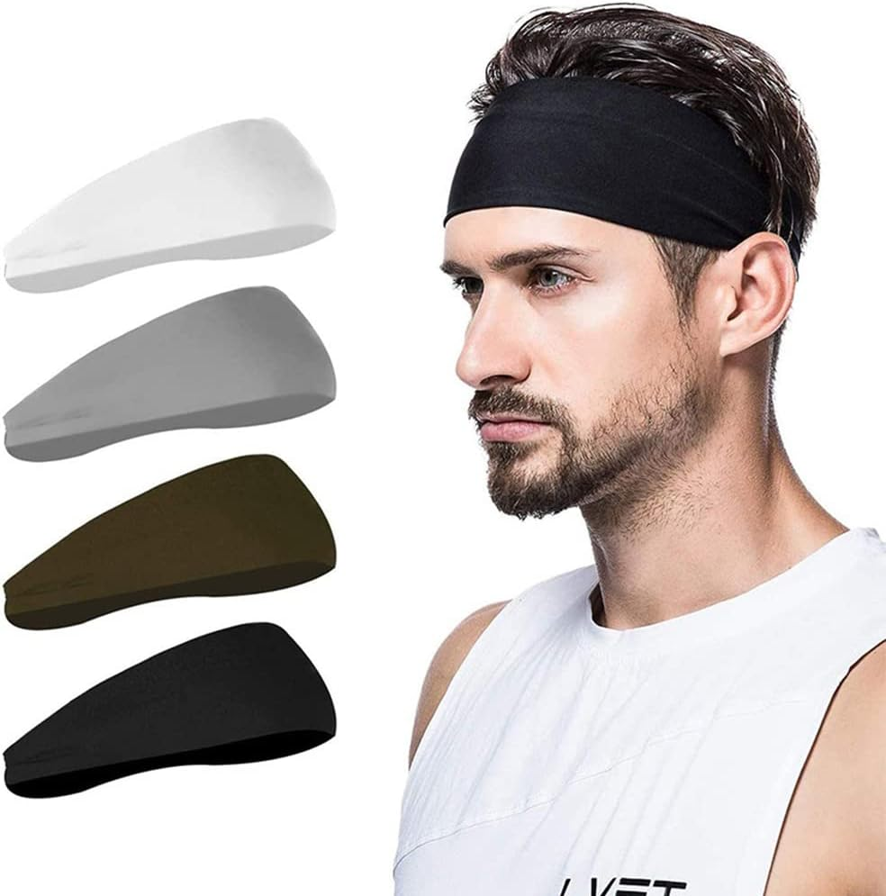 4 Packs Sports Headbands for Men Soft Fabric Non Slip Hair Band Athletic Elastic Moisture Wicking Headband Hair Warp for Running Cycling Basketball Football Fitness Quick-Dry Sweatband image number 2