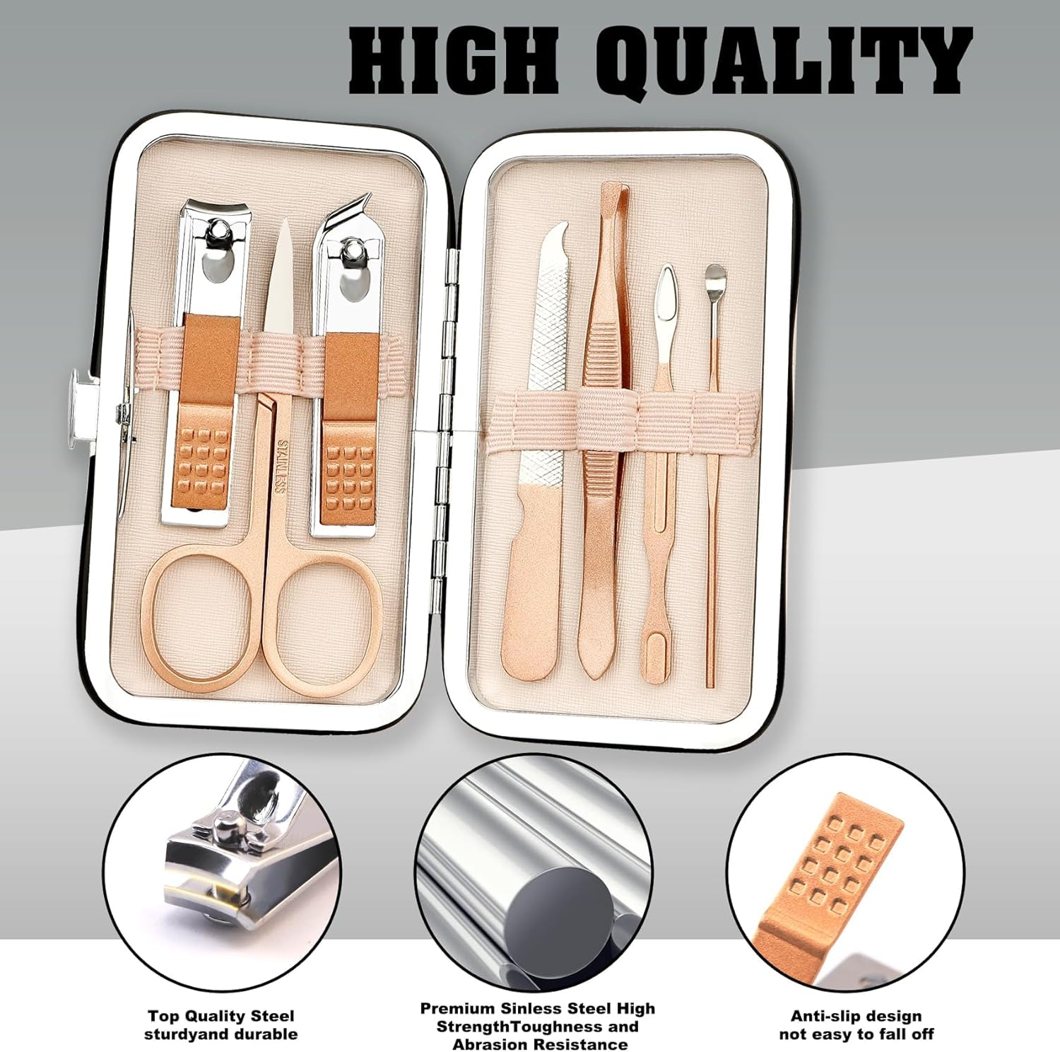 Manicure Set, 7-In-1 Christmas Rose Gold Stainless Steel Nail Clippers Manicure Set, Men'S Care Set, Nails Doing Yourself, Cuticle Remover for Ingrown Toenails and Thick Nails, for Travel and Home image number 3
