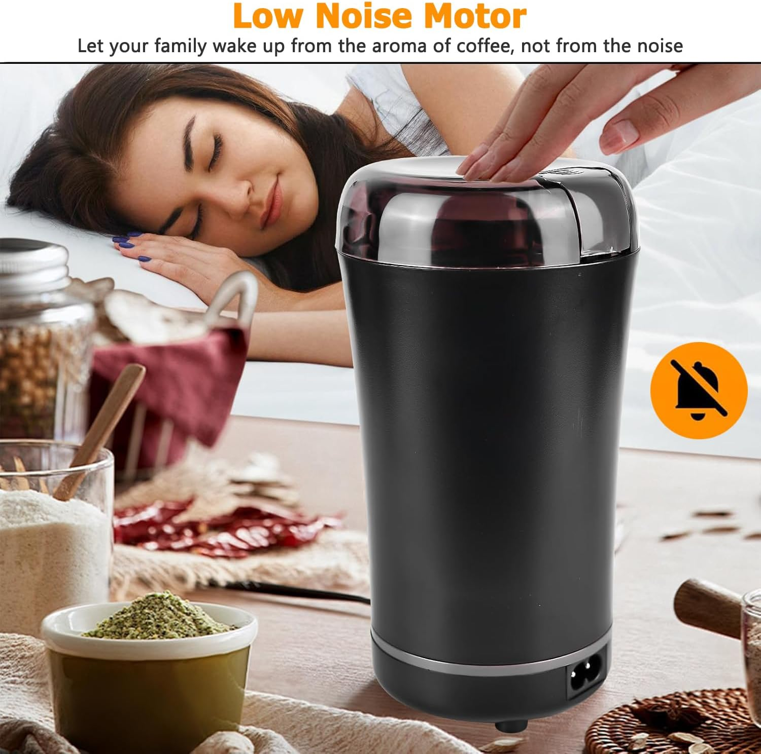 Electric Coffee Grinder, Espresso Bean Spices Grinder, One Touch Portable - 150W, for Coffee, Spices, Herbs, Nuts, Grains image number 6