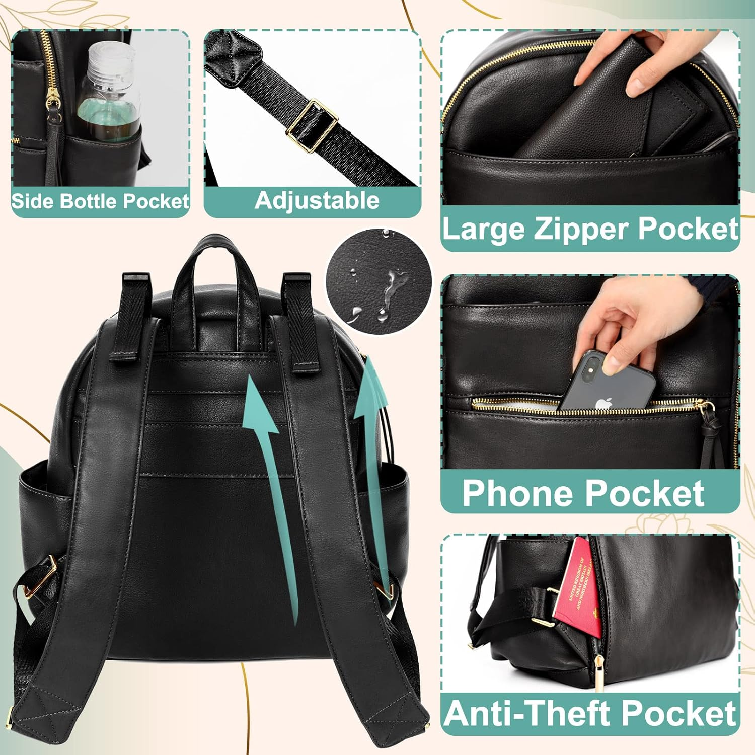 MOMINSIDE Small Diaper Bag Backpack, Mini Baby Diaper Bag, Diaper Bag Organizers, 2 Insulated Pockets, Stroller Straps image number 3