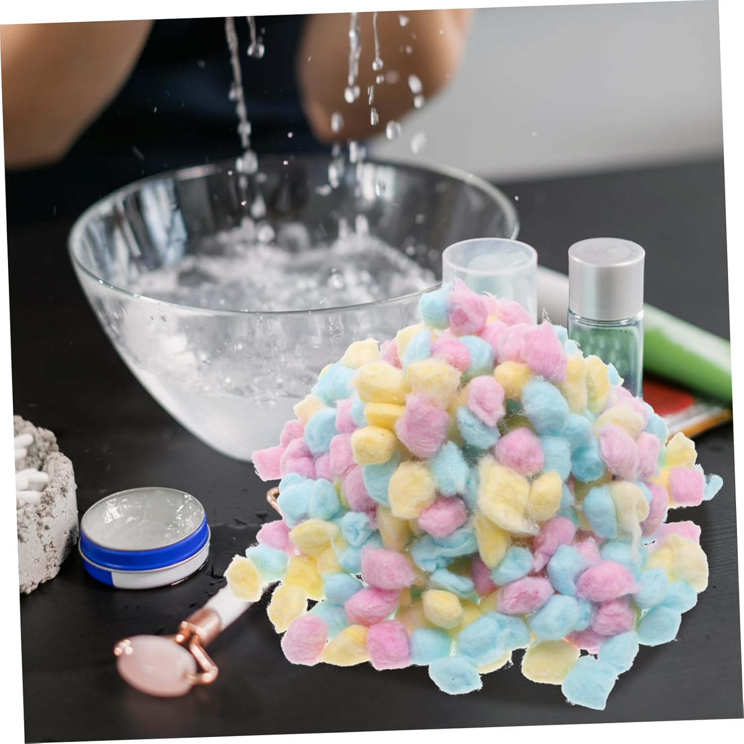 500G Baby Cotton Balls for Face Cleansing and Makeup Removal, Small Soft Cotton Pads in Pink, Yellow, and Blue, Newborn Suitable Facial Cleaning Supplies for Home and Beauty Salon image number 5