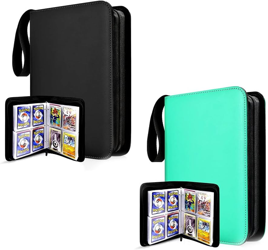 Betterlifewj 2Pcs Trading Card Binder with 4 Pockets, 400 Pocket Pocket Pocket Card Holder, Pocket Monster Card with Zipper, 50 Slide Card Holder (Black, Green) image number 3