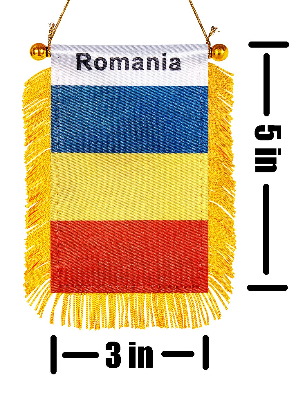 Zxvzyt 3 X 5 Inch Romania Window Hanging Flag Romanian Small Mini Car Flags Banners Rearview Mirror Decoration - with Suction Cup & Golden Fringy Banner(2 Pack) image number 5