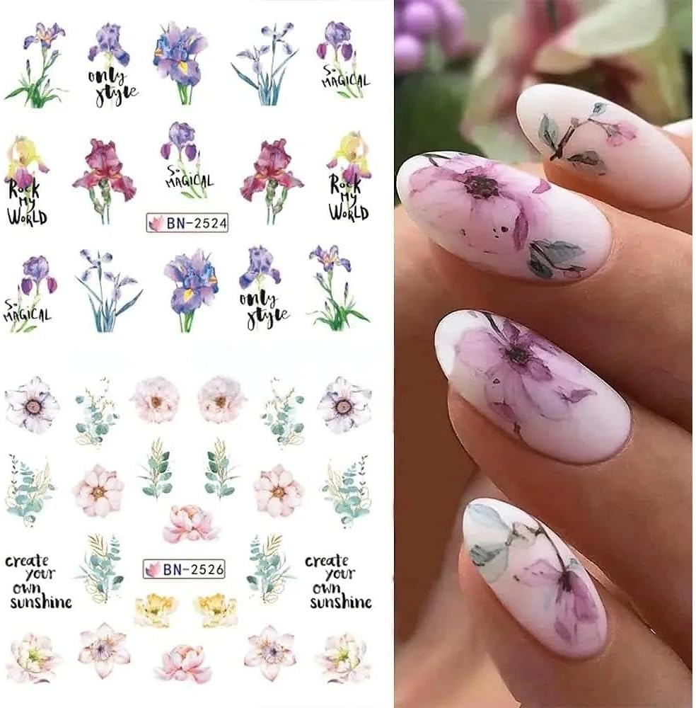 Water Transfer Nail Decals for Nail Art, Floral Flower and Butterfly Stickers for DIY Manicure - 12 Sheets with Vibrant Spring Designs - Ermaoo image number 6