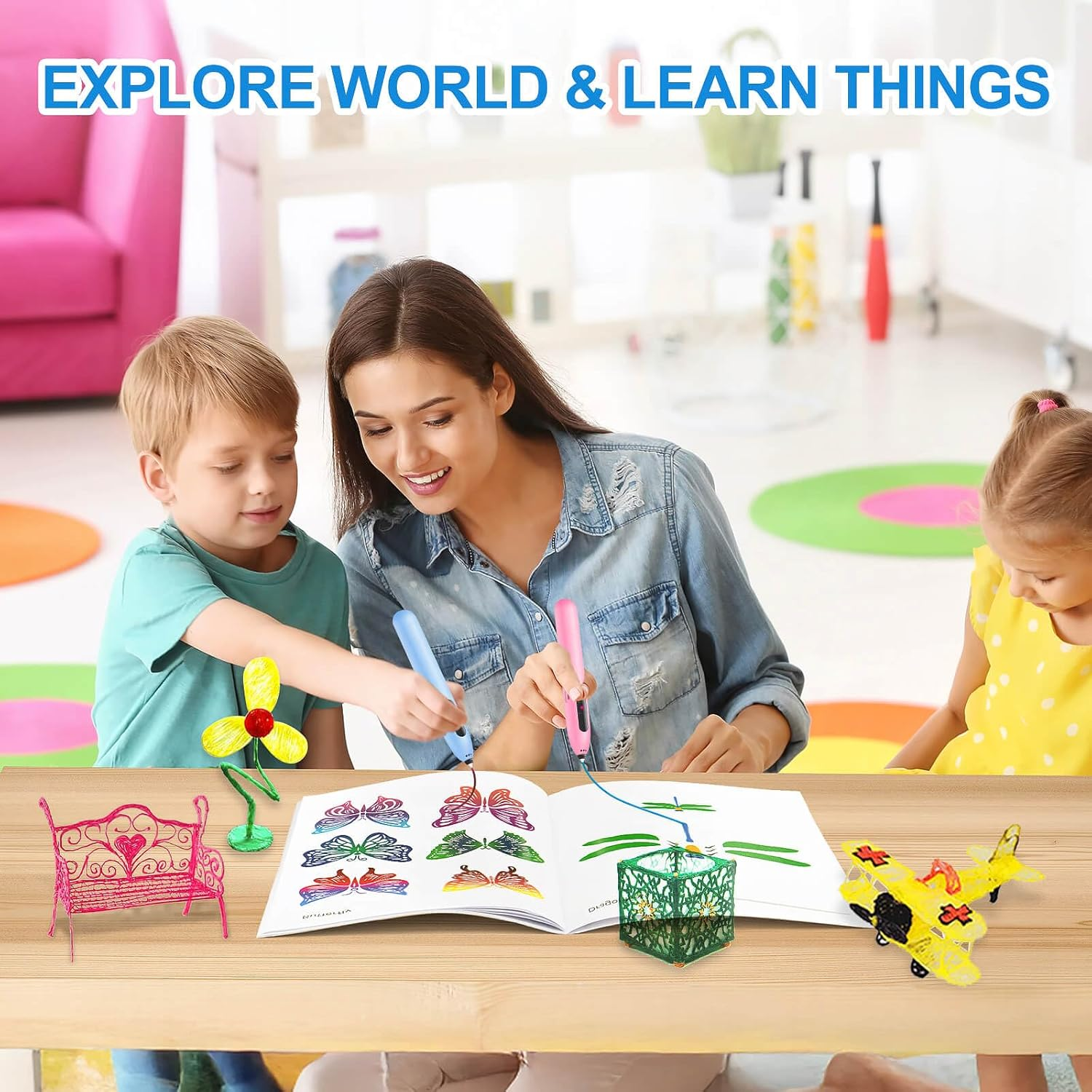 Dayker 3D Printing Drawing Book, 40 Original Patterns Painting Graffiti Template, Reusable 3D Pen Thick Paper Stencils with a PVC Copy Board for Christmas Thanksgiving Birthday DIY Gift image number 3