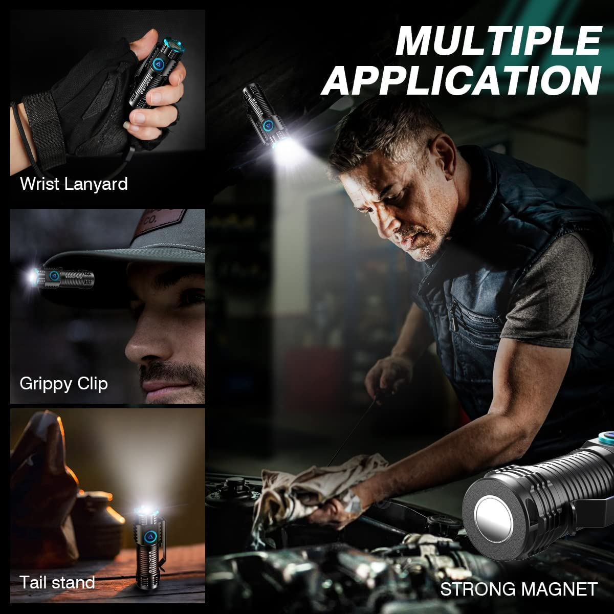 Small Torch Keyring Clip on Magnetic Memory Modes Lanyard USB-C Rechargeable Mini Torches, Pocket Torch Super Bright Led Hand Flash Light, Powerful EDC Flashlight High Lumens for Camp image number 4