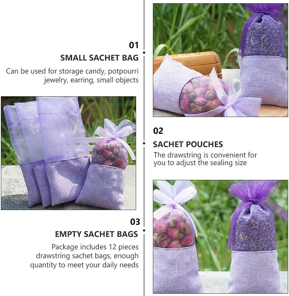 Healeved Empty Lavender Sachets Bag - 12 Pcs Drawstring Pouch Bags for Dried Lavender, Reusable S for Storage Candy, Potpourri, Jewelry, Earring, Small Objects - Pouch image number 3