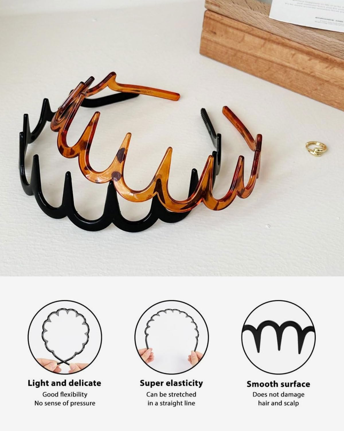 TPZORJX 4 Piece Serrated Headband Hair Net Hair Net for Sports Fitness Daily Use Women and Girls image number 3