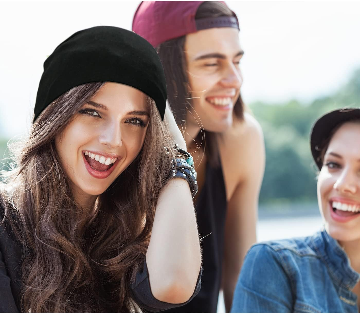 2 Pieces Soft Cotton Slouchy Beanie, Breathable Outdoor Beanie Hats Baggy Skull Cap Stretchy Chemo Hats for Men Women image number 4