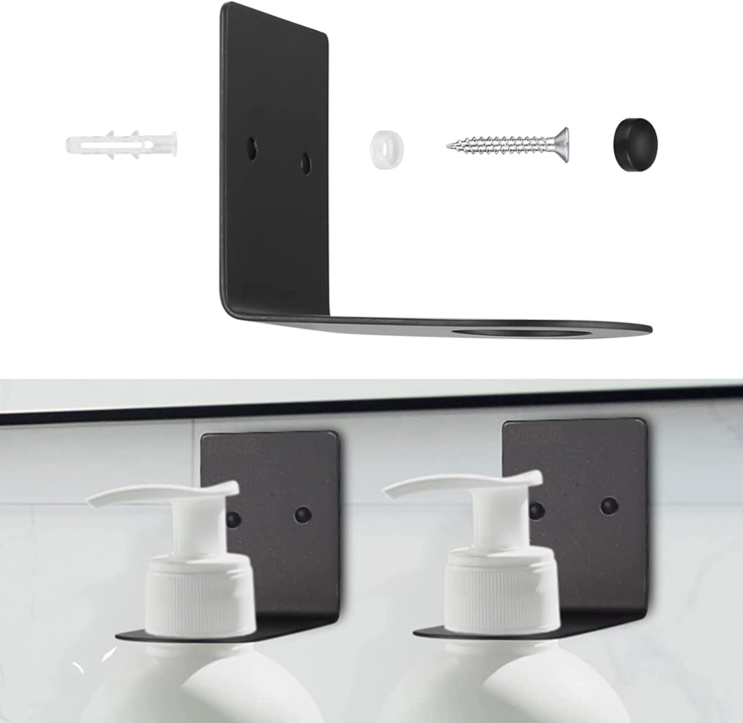 2 Pcs Soap Bottle Dispenser Holders, Wall Mounted Soap Pump Bottles Dispenser Stands, Stainless Steel Shampoo Dispenser