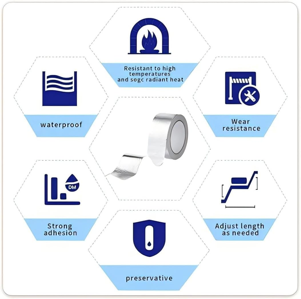 Premium Heat Shield Tape 2 Roll, Thick Aluminum Foil Adhesive for Reflective Insulation, Heat Resistant Fiberglass Exhaust Duct Tape,For Sealing Dryer Vent image number 2