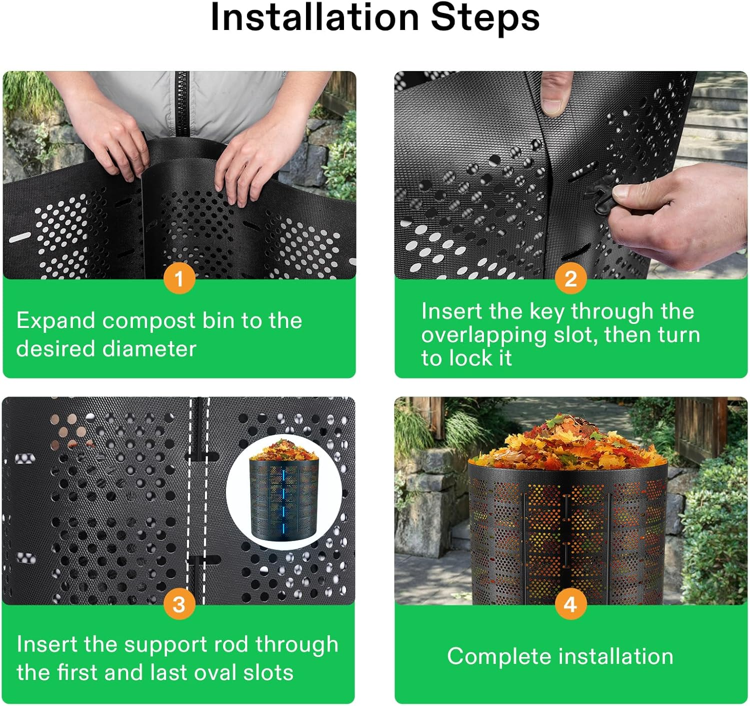 VIVOSUN 500 Gallon Outdoor Compost Bin, Expandable Composter, Easy to Setup & Large Capacity for Backyard, Lawn (Black with Gloves) (CBIN-H500) image number 1