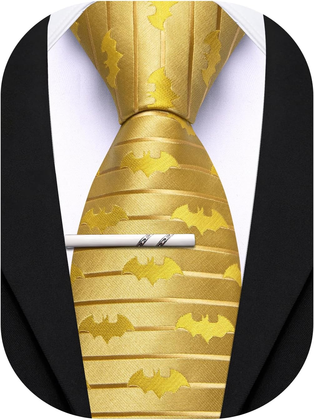 Barry.Wang Silk Men Ties Formal Stripes Necktie and Tie Clip for Wedding Party Business Fashion Classic
