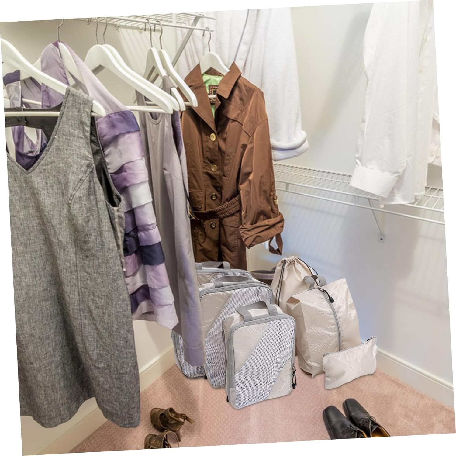 Healvian 6Pcs Organiser Suitcase Cubes Compression Packing Cubes Travel Packing Bags Luggage Organiser Set Stylish Space-Saving image number 5