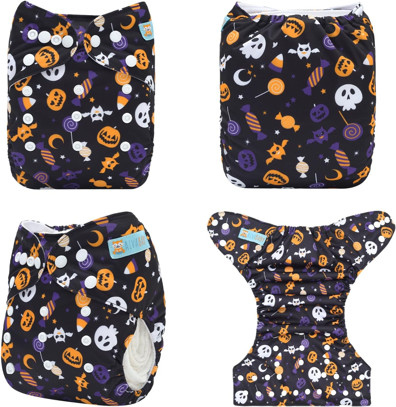 ALVABABY Halloween Baby Cloth Diapers One Size Adjustable Washable Reusable for Baby Girls and Boys 1 Pack with 2 Inserts image number 4