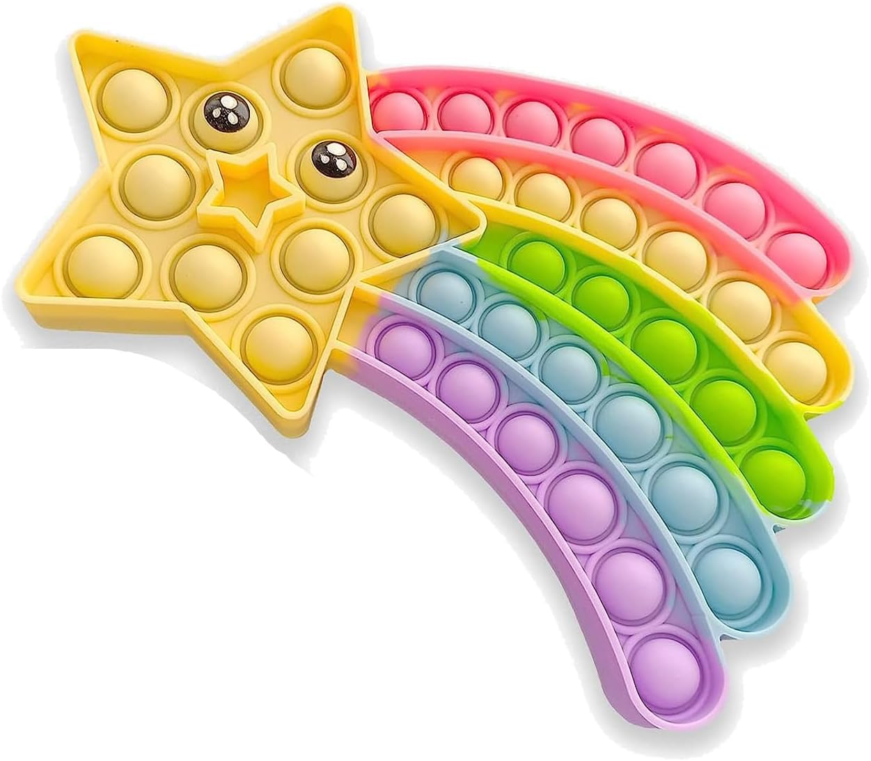 Fidget Toys Fidget Poppers Push Bubble Sensory Toy Silicone Popping Toy Anti-Anxiety Stress Relief Christmas Birthday Gift for Children (Rainbow Star Toy)