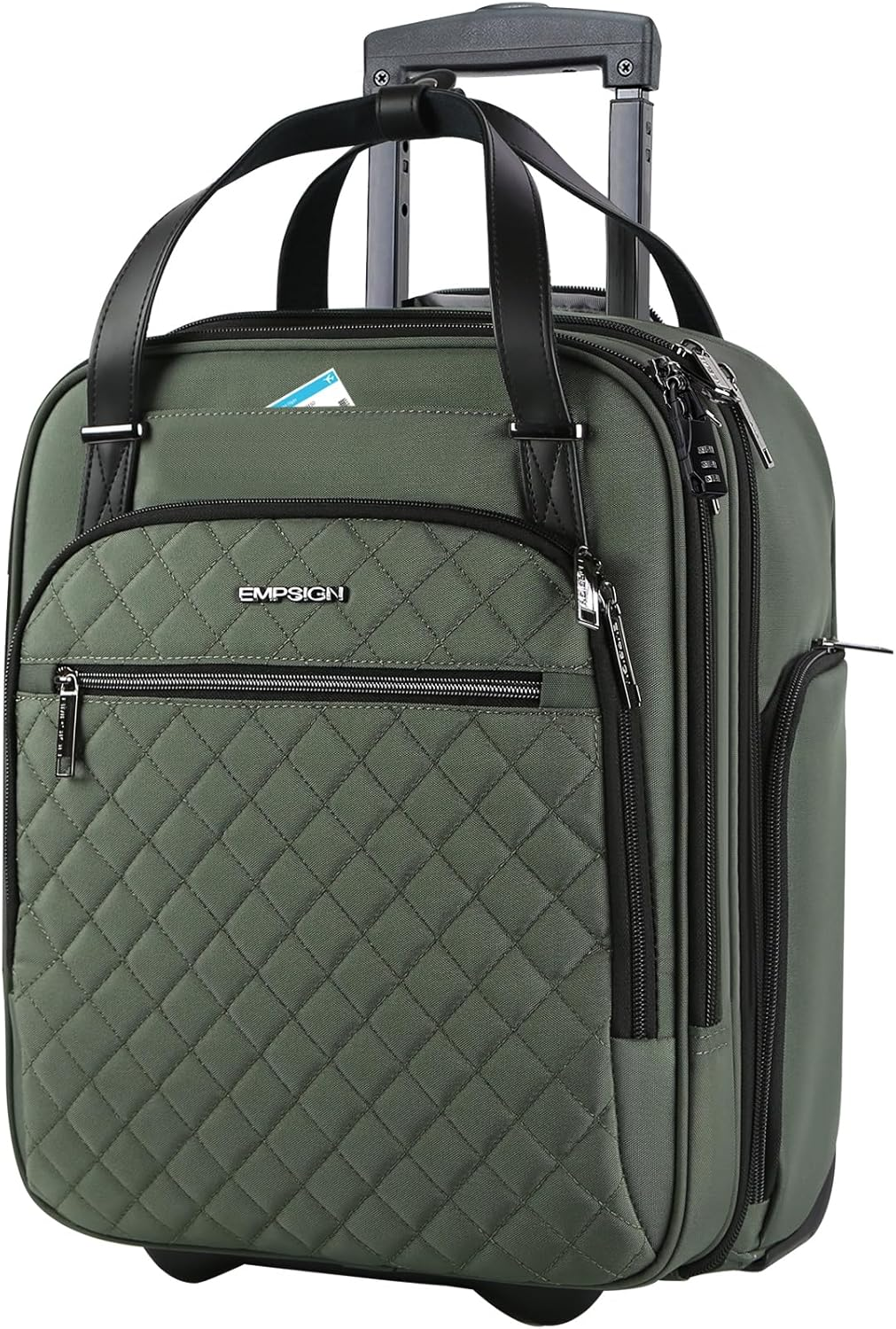 EMPSIGN Underseat Carry on Wheeled - 16" Carry on Bag with Wheels Multi-Functional Lightweight Rolling Bag Overnight Weekender Small Suitcase for Women Men Travel Business, Black