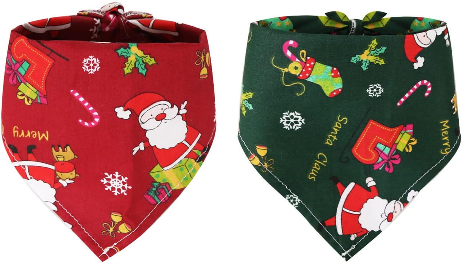 2Pcs Christmas Dog Bandanas, Triangle Washable Cat Bandana for Small Medium Large Dogs Cats, Red Green, 32*62Cm image number 1