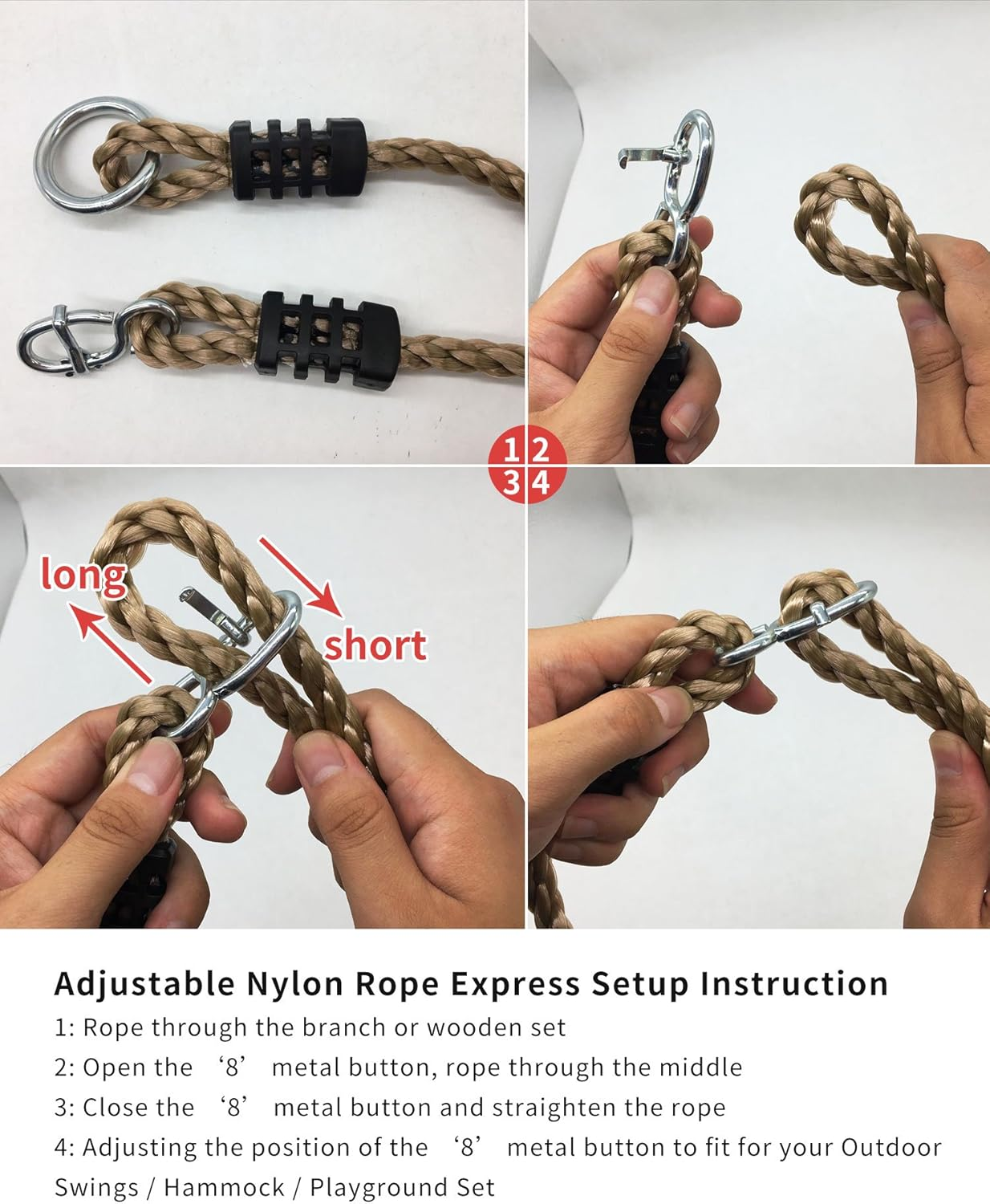 NOSTAFY 2PC Heavy Duty Length Adjustable Nylon Rope Express Setup Hanging Tree Straps (250 Lbs Limited/Each) for Outdoor Swings Hammock Playground Set Accessories image number 4