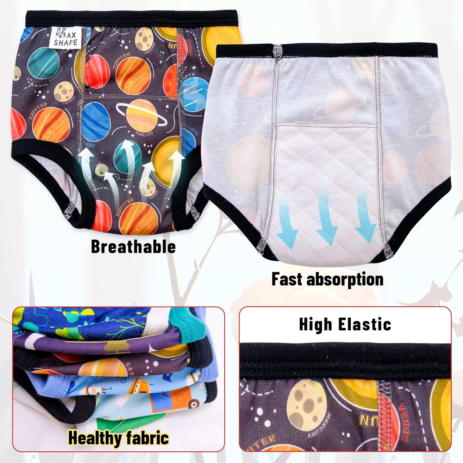 Max Shape Potty Training Pants for Boys, Strong Absorbent Toddler Boys Potty Training Underwear Baby Boys Underwear 6 Packs image number 1