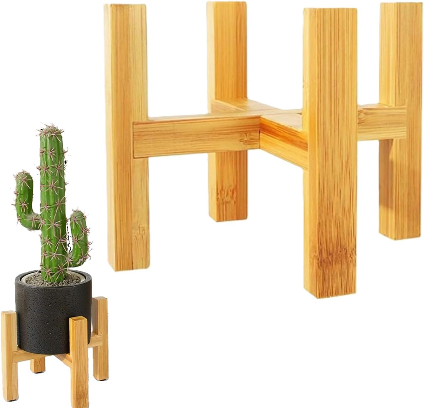 EZONEDEAL Modern Plant Stand for Indoor/Outdoor Use - Bamboo Material - Corner Plant Stand & Tabletop Planter - Easy to Install - No Tools Needed