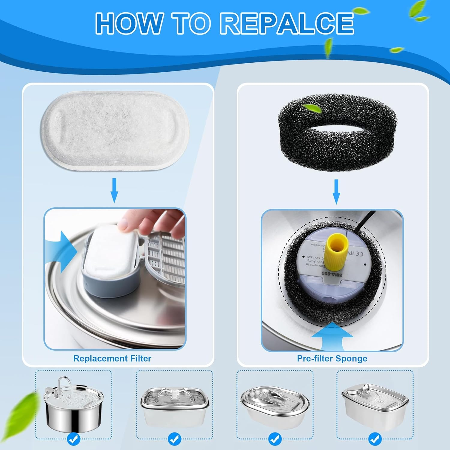 Cat Water Fountain Filters, 20 Pack Cat Fountain Replacement Filters for 67Oz/2L and 108/3.2L Adjustable Flow Pet Drinking Fountain, 10+10 Pack image number 3