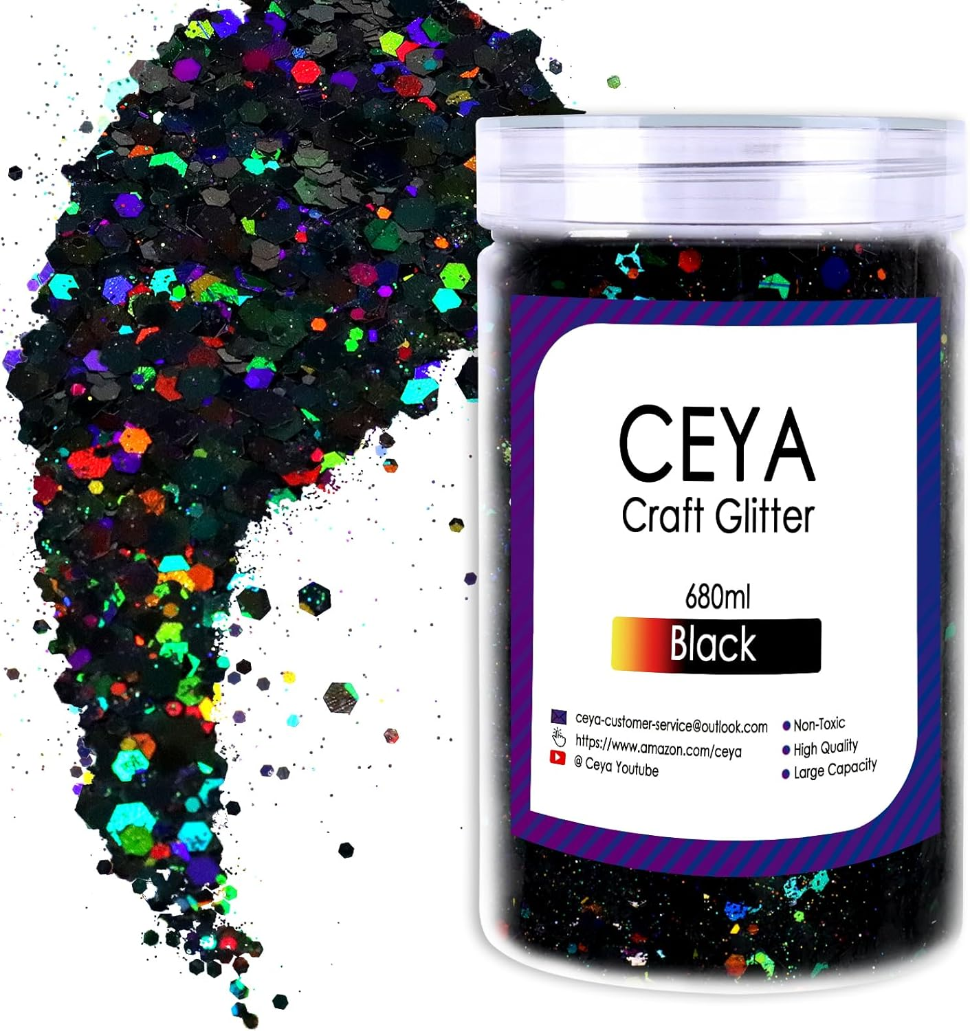 Ceya Holographic Chunky Glitter, 1 LB/ 16OZ Laser Red Bulk Craft Glitter Mixed Chunky Fine Glitter Bottled Metallic Flake Nail Sequins for Resin, Tumblers, Scrapbooking, Festival Decor, Art Project