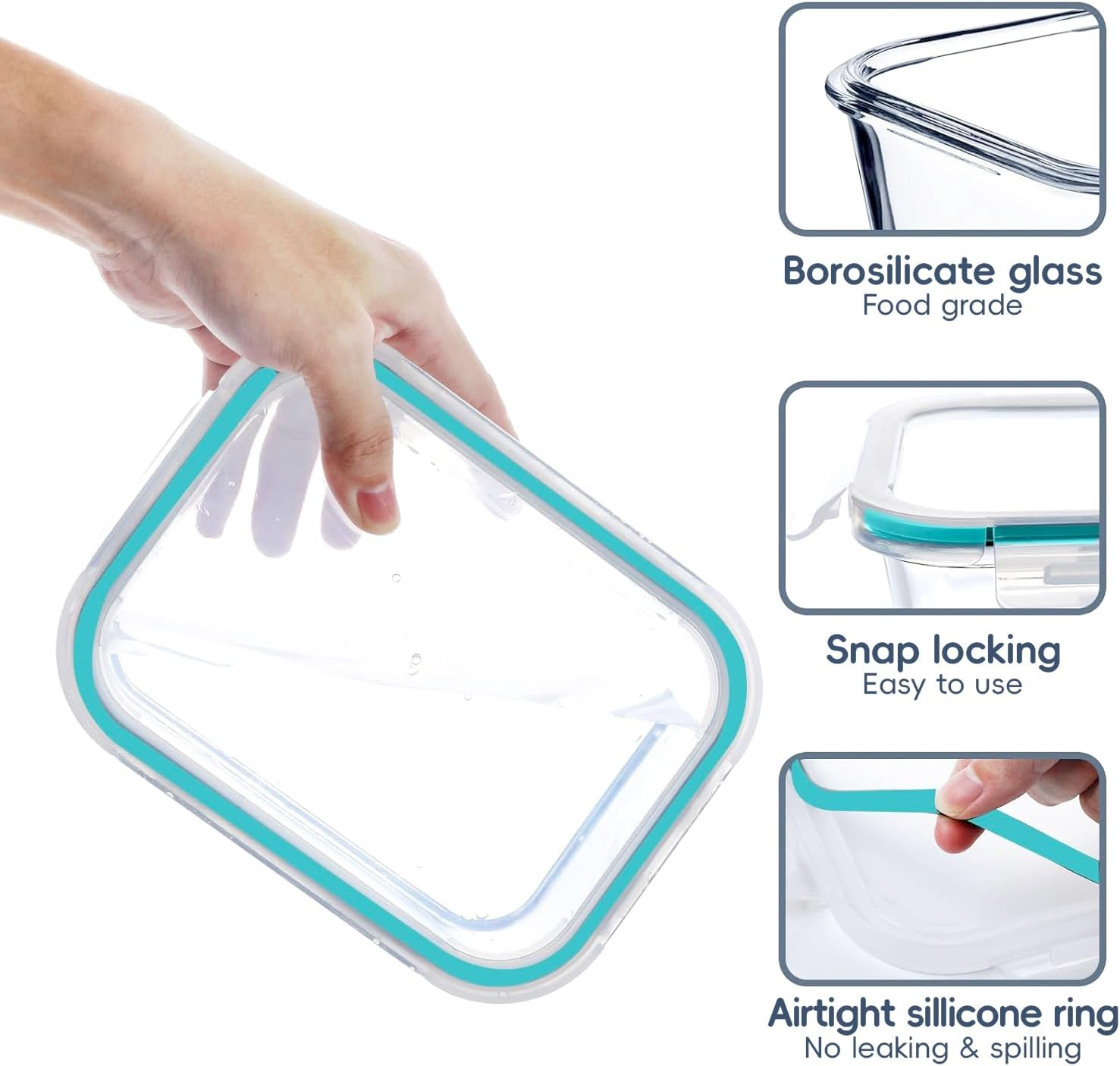 DULCE DOM 10 Pack Glass Containers with Airtight Lids (1040Ml/35Oz) Bpa-Free for Kitchen Storage & Organisation Meal Prep, Lunch Box Stackable Glass Containers for Kitchen Office & Camping