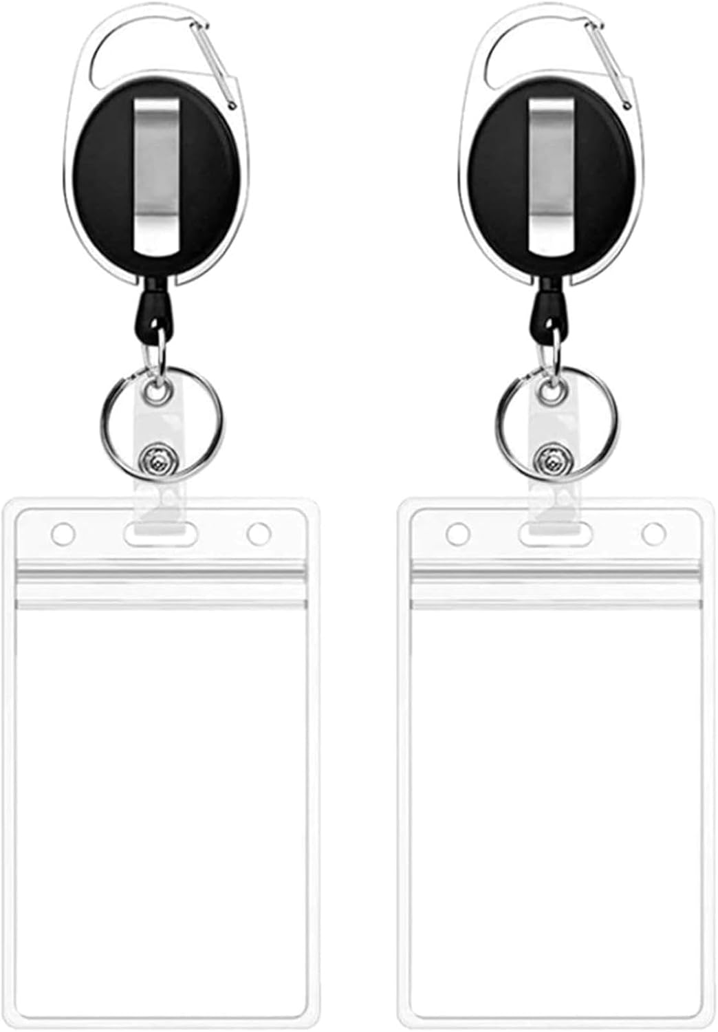 2 Pack Retractable Badge Holders, Waterproof Transparent Retractable Keychain Card Case, Metal Id Badge Holder with Belt Clip Key Ring for Id Card Keychain(Color:Clear) image number 5