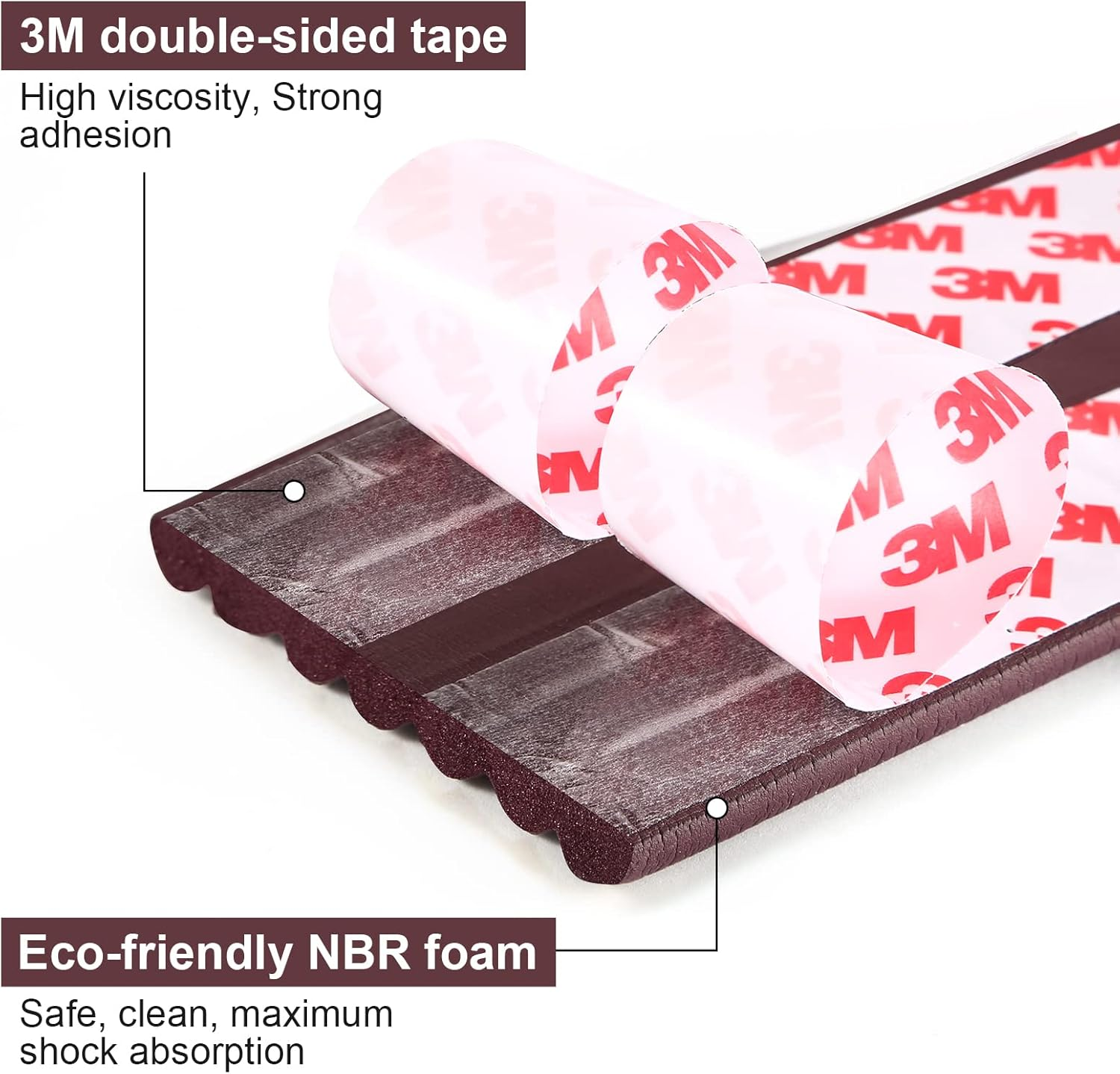 Baby Proofing Edge Corner Protector, 16.4 Ft Edge Guards Padding with 3M Adhesive, Extra-Wide Soft Rubber Foam Padding, Furniture,Sharp Edge Safety Corner Edge Bumper Guard-Brown - Cream- 16.4 Feet image number 7