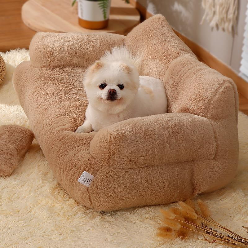 Dog Bed for Cats Medium Dogs, Pets Sofa Bed with Removable Washable Cover, Nonskid Bottom & Fine Crystal Velvet Fabric, Includes Dog Pillow - Full & Three-Dimensional, Memory Resilience