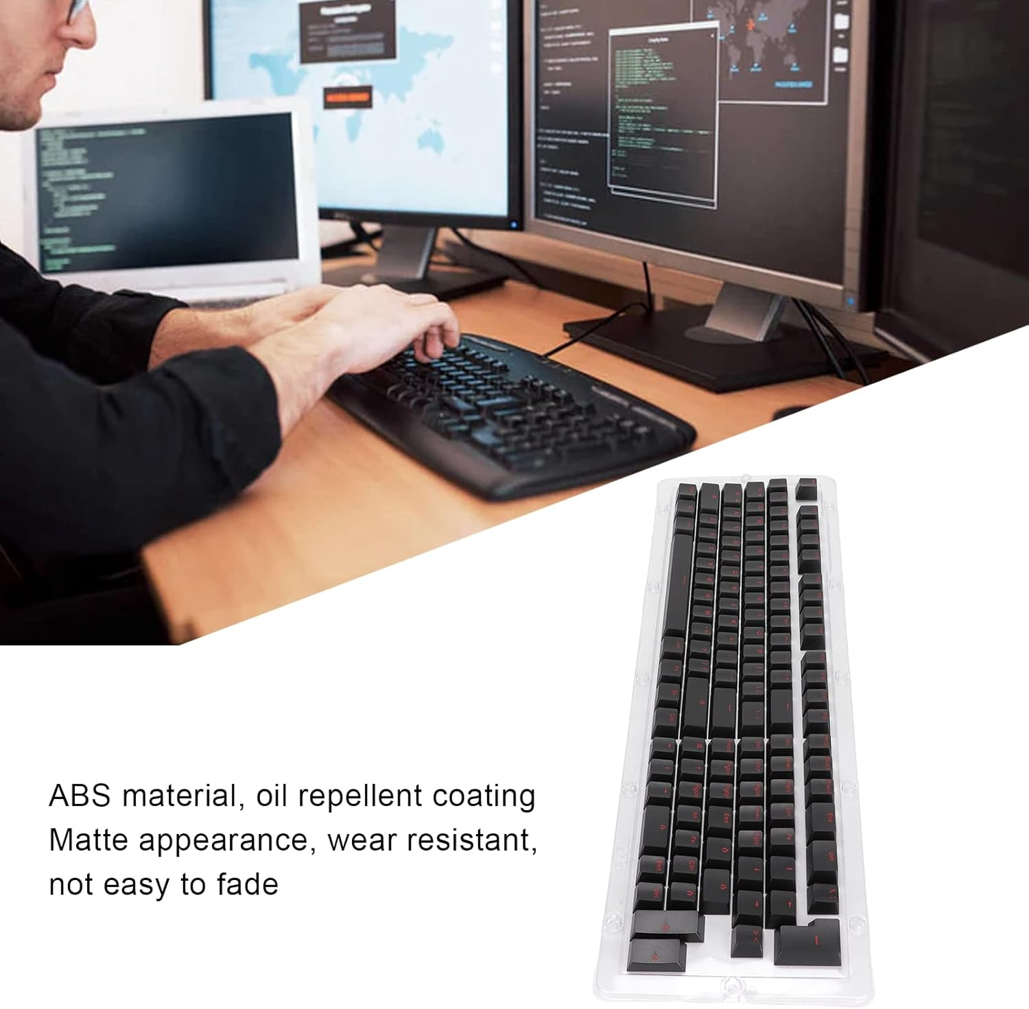 117 Keys Keycaps,Oem Height OPQ Opaque Keycaps, for 61/64/68/71/78/82/84/87 Keys Mechanical Keyboard (Black Red Letters) image number 1