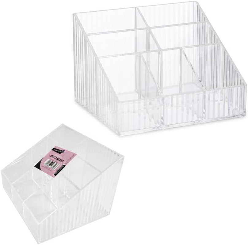 LYLAC Homeware Clear Plastic Cosmetic Organiser, Multiple Compartments,14.7X12.3X10Cm Desktop Storage