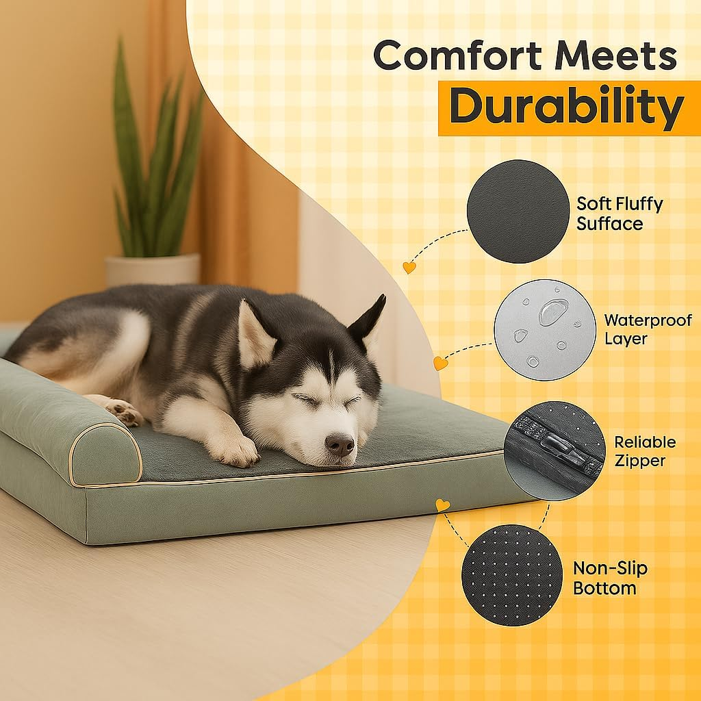 Premium Orthopedic Dog Beds with Egg Foam Support, Large Anxiety Pet Bed with Side Bolsters, 100X60X19Cm Dog Sofa Beds for Medium, Large Dogs with Removable Washable Cover, Ultra-Cozy Pet Crate Bed image number 3