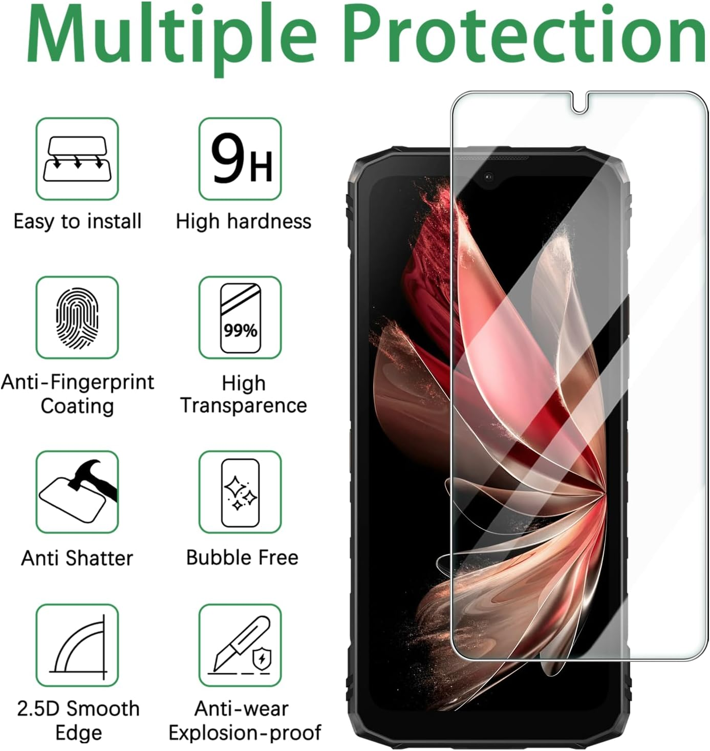 Vsjnk Screen Protector for Doogee Blade10/10 Pro/10 Ultra/10 Max with 2 Tempered Glass, 9H Anti-Scratch, Anti-Bubble, HD Screen Protector, Compatible with Doogee Blade10 image number 6