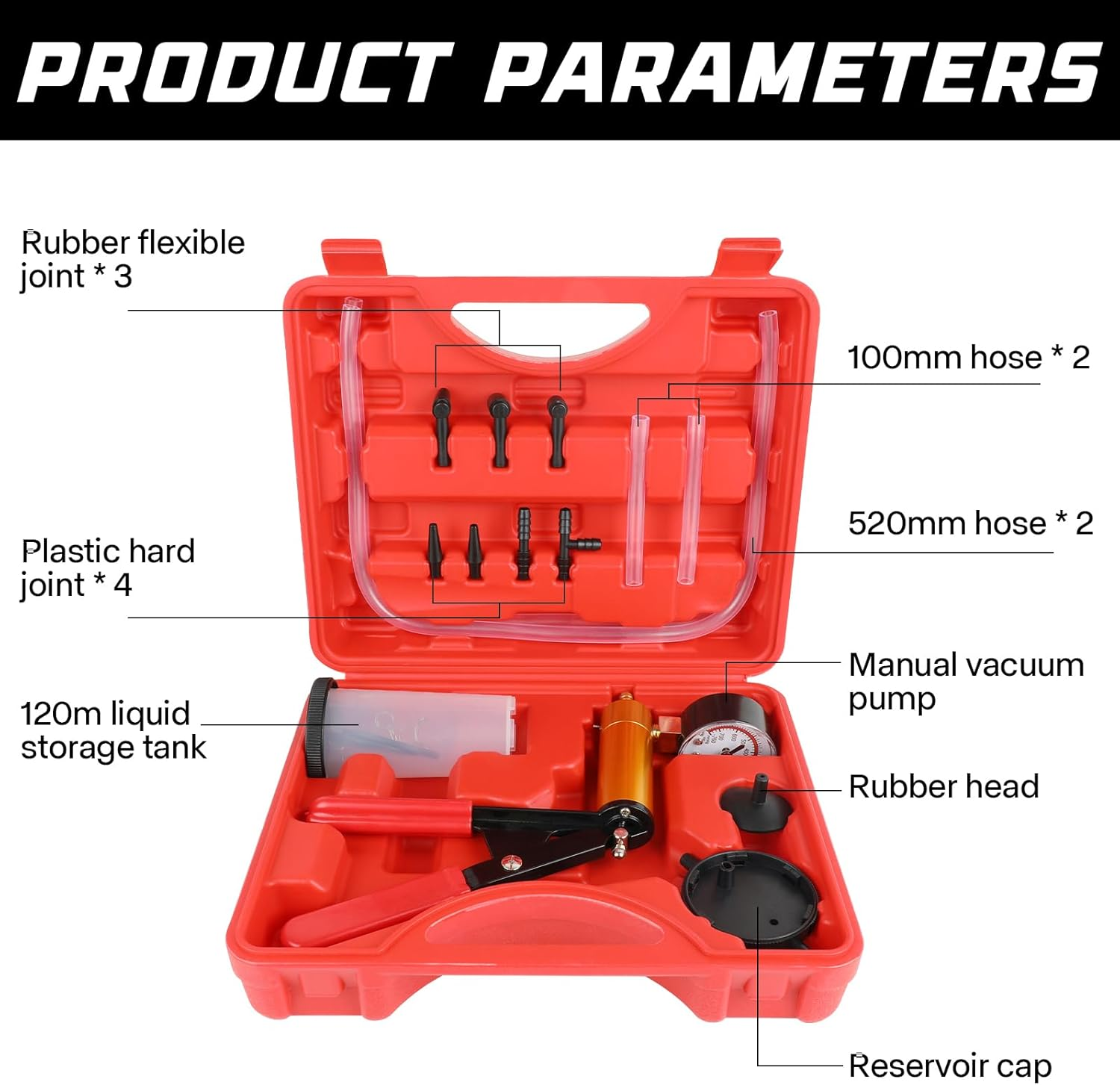 Brake Bleeder Kit,Multifunction Brake Bleeder Vacuum Pump Kit for Both Brake Bleeding and Automotive Diagnose Vacuum Brake Bleeder Pump with Pressure Gauge image number 2
