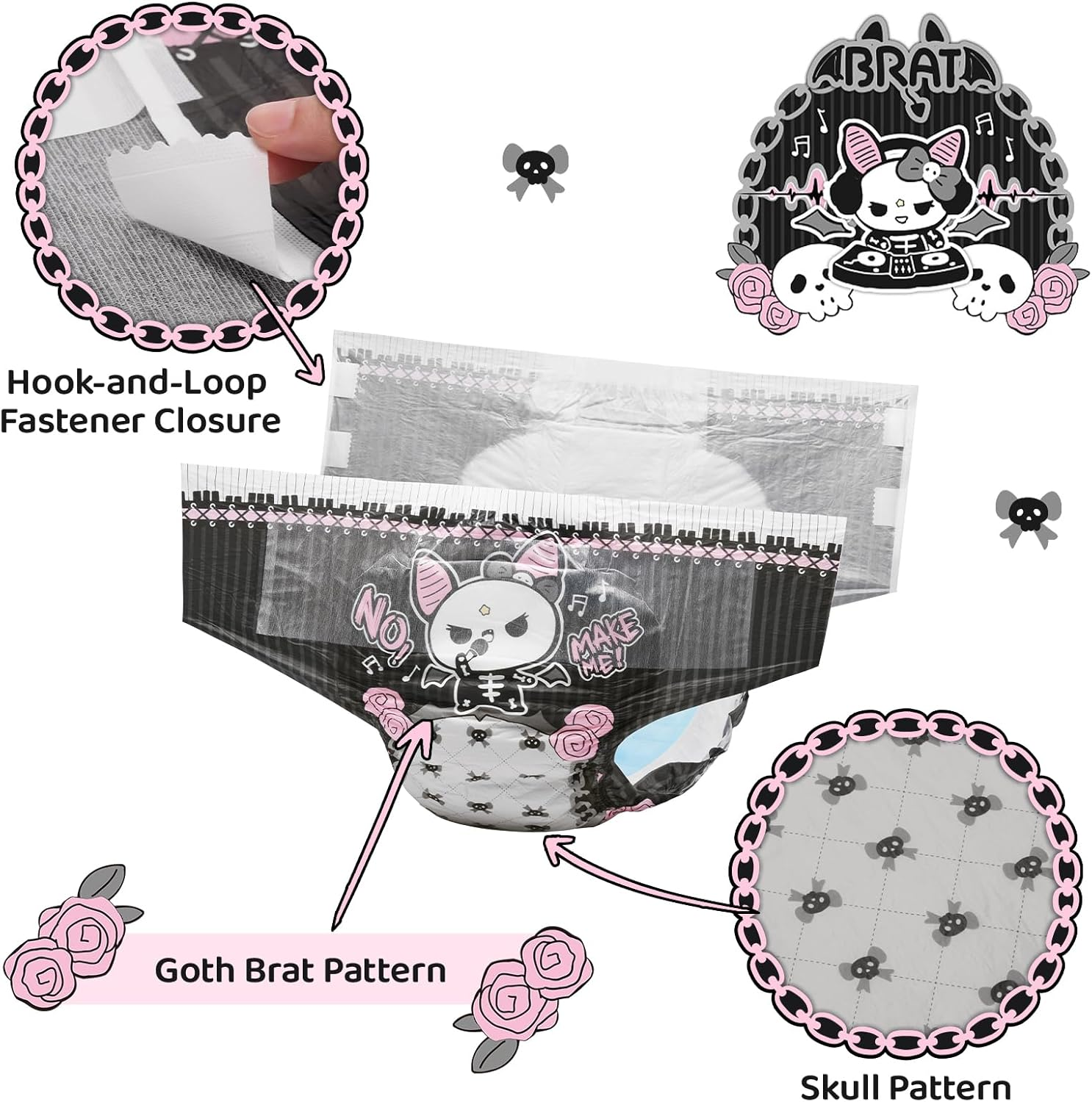 Littleforbig Ultra Absorbent 7000 Ml Adult Printed Diaper 10 Pieces - Goth Brat (Large 91-121 Cm) image number 3