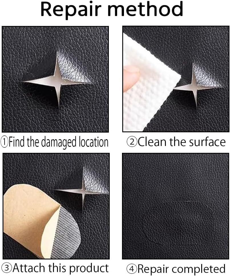 2 Pcs Leather Repair Patch Self Adhesive 20Cm&times;30Cm Leather Stickers for Car Seats Black Faux Leather Fabric for Upholstery Seat Tape for Furniture, Couch Patch Kit for Cars Interior (Black) image number 1