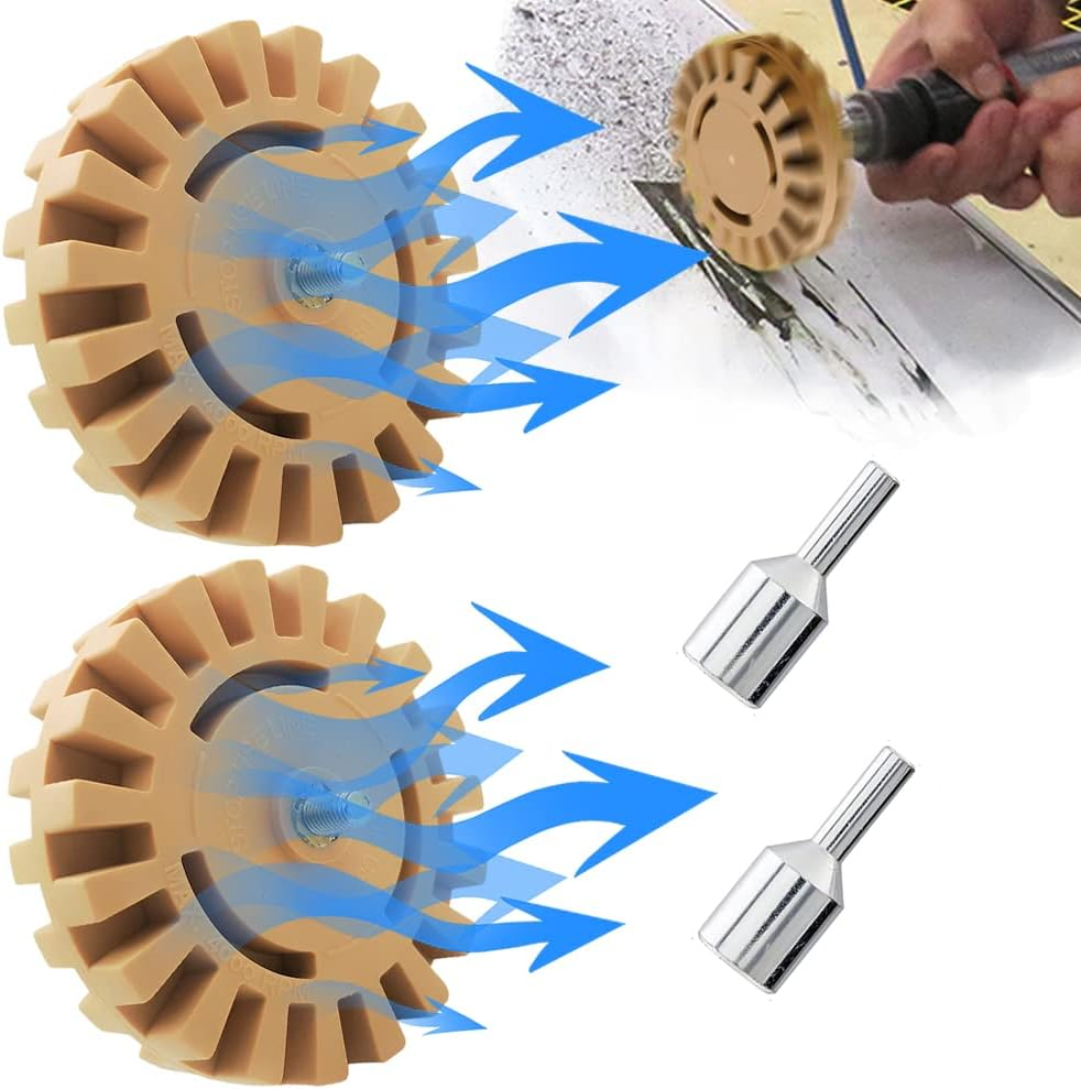 Tucana Rubber Eraser Wheel, Decal and Adhesive Remover Tool, Remove Pinstripes, Stripes, Stickers, Tape and Graphics on Car, Rvs, Boat and Trucks 4-Inches Diameter, 1 Inch Thick with Drill Adapter